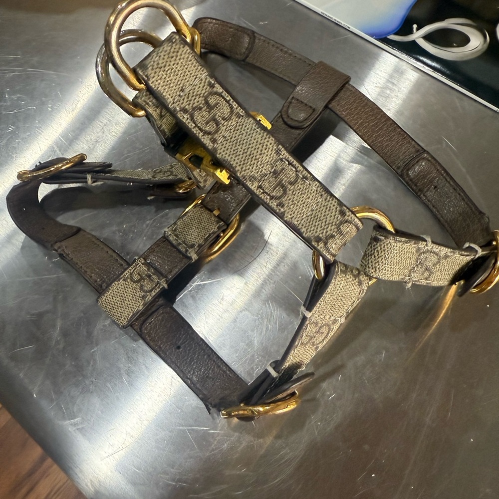 Gucci Brown and Tan Dog Harness small